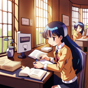 勉強している女子中学生