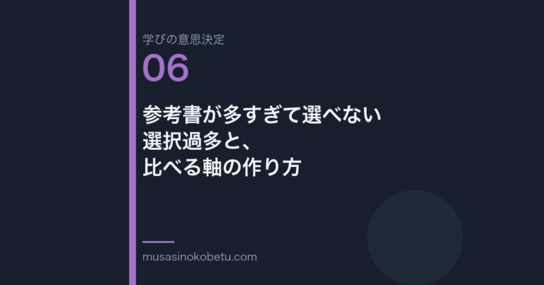 参考書が多すぎて選べない選択過多と比べる軸の作り方学びの意思決定 第6回 | 武蔵野個別指導塾 参考書が多すぎて選べない——選択過多と、比べる軸の作り方(学びの意思決定 第6回) 武蔵野個別指導塾