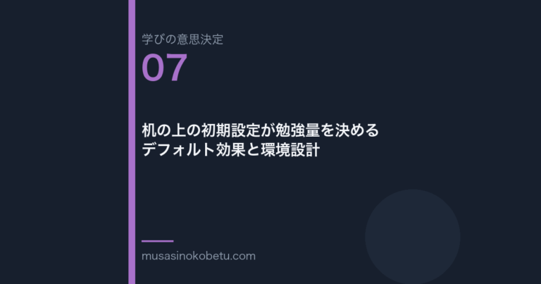 机の上の初期設定が勉強量を決めるデフォルト効果と環境設計学びの意思決定 第7回 | 武蔵野個別指導塾 机の上の初期設定が勉強量を決める——デフォルト効果と環境設計(学びの意思決定 第7回) 武蔵野個別指導塾