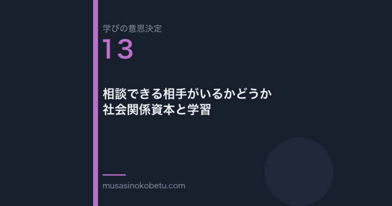 相談できる相手がいるかどうか社会関係資本と学習学びの意思決定 第13回 | 武蔵野個別指導塾 相談できる相手がいるかどうか——社会関係資本と学習(学びの意思決定 第13回) 武蔵野個別指導塾