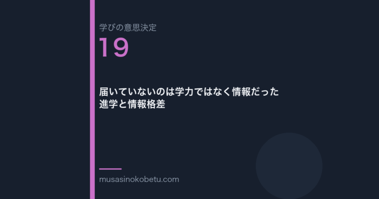 届いていないのは学力ではなく情報だった進学と情報格差学びの意思決定 第19回 | 武蔵野個別指導塾 届いていないのは学力ではなく情報だった——進学と情報格差(学びの意思決定 第19回) 武蔵野個別指導塾