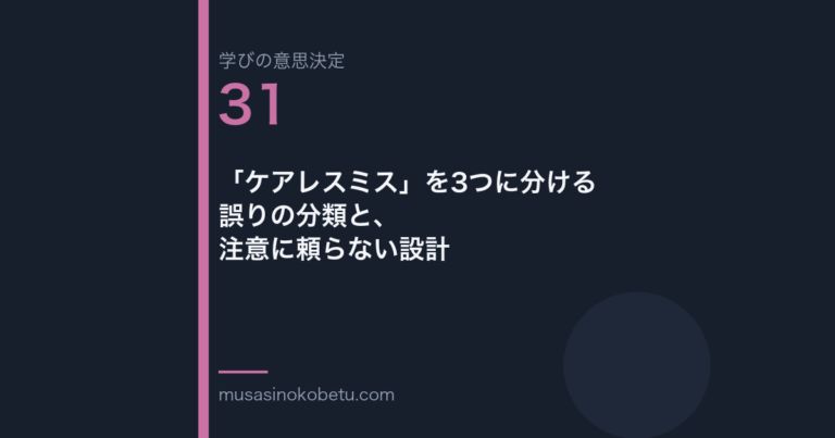 ケアレスミスを3つに分ける誤りの分類と注意に頼らない設計学びの意思決定 第31回 | 武蔵野個別指導塾 「ケアレスミス」を3つに分ける——誤りの分類と、注意に頼らない設計(学びの意思決定 第31回) 武蔵野個別指導塾