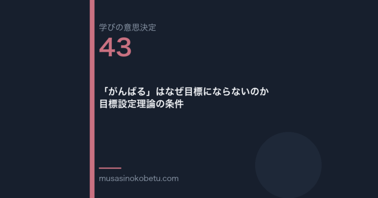 がんばるはなぜ目標にならないのか目標設定理論の条件学びの意思決定 第43回 | 武蔵野個別指導塾 「がんばる」はなぜ目標にならないのか——目標設定理論の条件(学びの意思決定 第43回) 武蔵野個別指導塾
