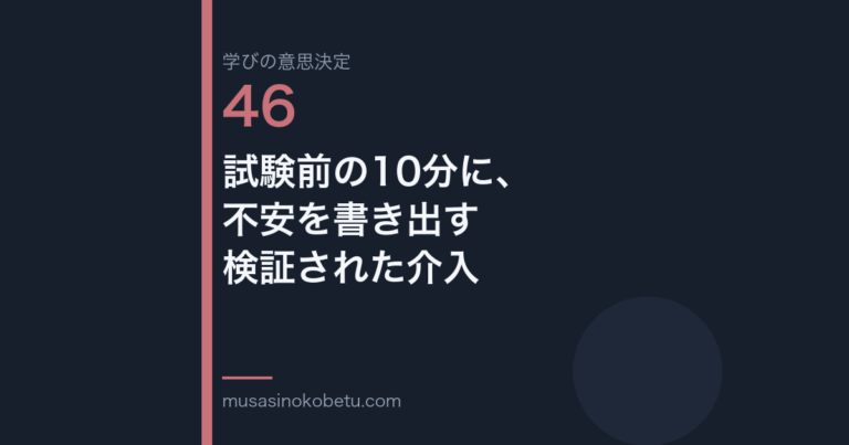 試験前の10分に不安を書き出す検証された介入学びの意思決定 第46回 | 武蔵野個別指導塾 試験前の10分に、不安を書き出す——検証された介入(学びの意思決定 第46回) 武蔵野個別指導塾