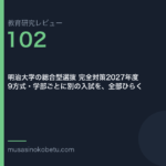 教育研究レビュー102|明治大学の総合型選抜 | 武蔵野個別指導塾 教育研究レビュー第102回 明治大学の総合型選抜 9方式、学部ごとに別の入試 武蔵野個別指導塾
