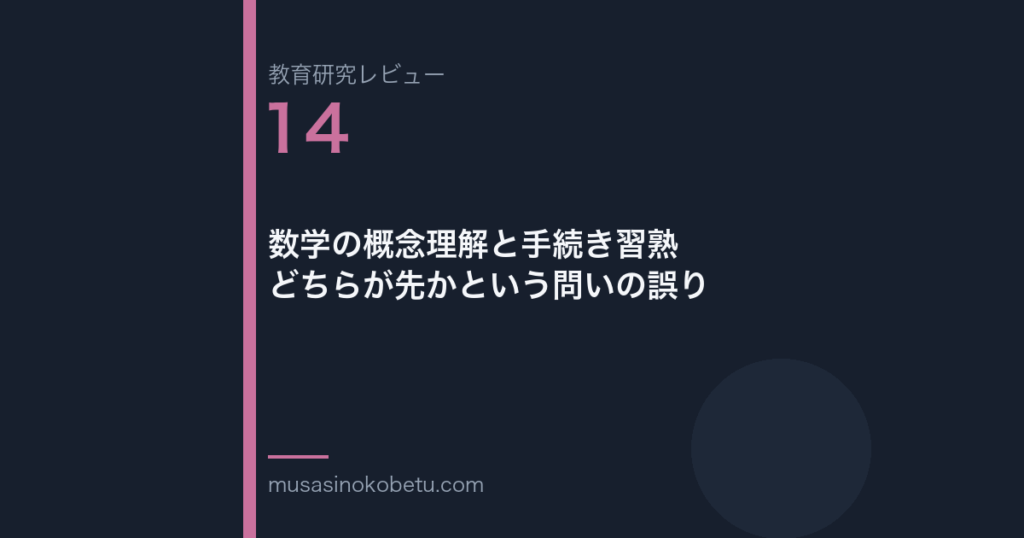 教育研究レビュー 14 数学の概念理解と手続き習熟どちらが先かという問いの誤り | 武蔵野個別指導塾 教育研究レビュー第14回「数学の概念理解と手続き習熟——どちらが先かという問いの誤り」 武蔵野個別指導塾
