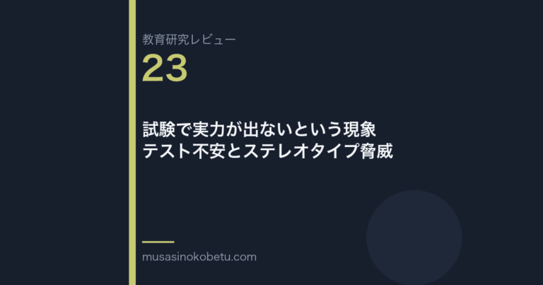 教育研究レビュー 23 試験で実力が出ないという現象テスト不安とステレオタイプ脅威 | 武蔵野個別指導塾 教育研究レビュー第23回「試験で実力が出ないという現象——テスト不安とステレオタイプ脅威」 武蔵野個別指導塾
