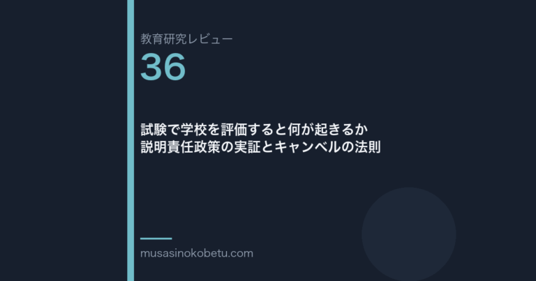 教育研究レビュー 36 試験で学校を評価すると何が起きるか説明責任政策の実証とキャンベルの法則 | 武蔵野個別指導塾 教育研究レビュー第36回「試験で学校を評価すると何が起きるか——説明責任政策の実証とキャンベルの法則」 武蔵野個別指導塾