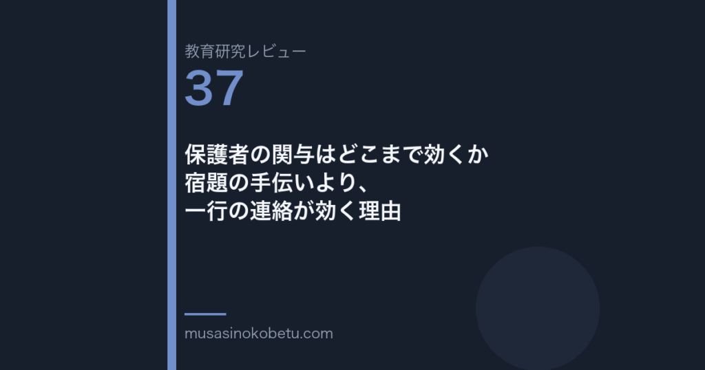 教育研究レビュー第37回「保護者の関与はどこまで効くか——宿題の手伝いより、一行の連絡が効く理由」 武蔵野個別指導塾