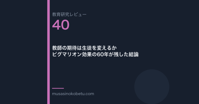 教育研究レビュー 40 教師の期待は生徒を変えるかピグマリオン効果の60年が残した結論 | 武蔵野個別指導塾 教育研究レビュー第40回「教師の期待は生徒を変えるか——ピグマリオン効果の60年が残した結論」 武蔵野個別指導塾