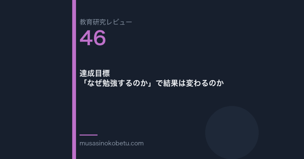 教育研究レビュー第46回「達成目標——「なぜ勉強するのか」で結果は変わるのか」
 武蔵野個別指導塾