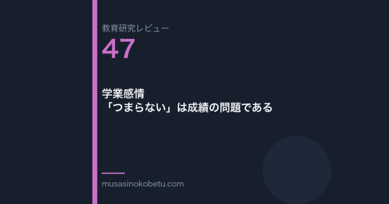 教育研究レビュー 47 学業感情つまらないは成績の問題である | 武蔵野個別指導塾 教育研究レビュー第47回「学業感情——「つまらない」は成績の問題である」
武蔵野個別指導塾