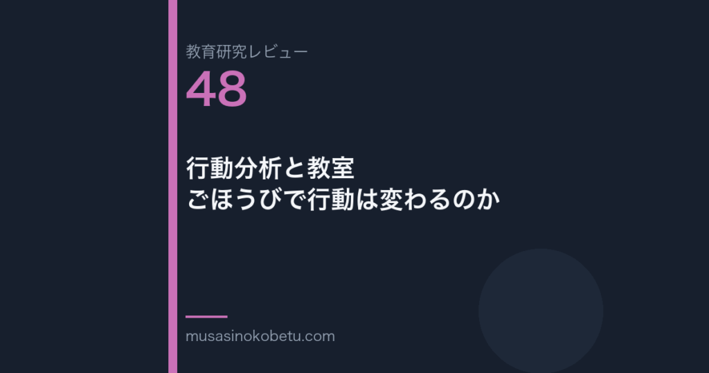 教育研究レビュー 48 行動分析と教室ごほうびで行動は変わるのか | 武蔵野個別指導塾 教育研究レビュー第48回「行動分析と教室——ごほうびで行動は変わるのか」
武蔵野個別指導塾