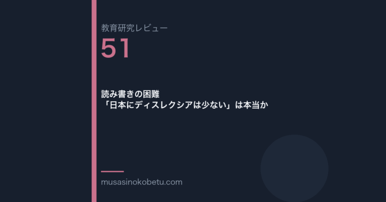 教育研究レビュー 51 読み書きの困難日本にディスレクシアは少ないは本当か | 武蔵野個別指導塾 教育研究レビュー第51回「読み書きの困難——「日本にディスレクシアは少ない」は本当か」
武蔵野個別指導塾