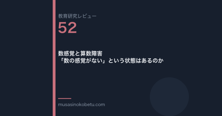 教育研究レビュー 52 数感覚と算数障害数の感覚がないという状態はあるのか | 武蔵野個別指導塾 教育研究レビュー第52回「数感覚と算数障害——「数の感覚がない」という状態はあるのか」
武蔵野個別指導塾
