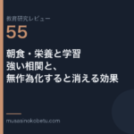 教育研究レビュー 55 朝食栄養と学習強い相関と無作為化すると消える効果 | 武蔵野個別指導塾 教育研究レビュー第55回「朝食・栄養と学習——強い相関と、無作為化すると消える効果」
武蔵野個別指導塾