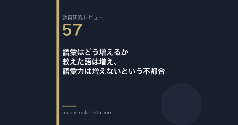 教育研究レビュー 57 語彙はどう増えるか教えた語は増え語彙力は増えないという不都合 | 武蔵野個別指導塾 教育研究レビュー第57回「語彙はどう増えるか——教えた語は増え、語彙力は増えないという不都合」
武蔵野個別指導塾