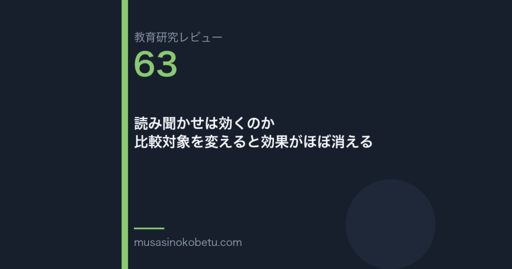 教育研究レビュー第63回「読み聞かせは効くのか——比較対象を変えると効果がほぼ消える」
 武蔵野個別指導塾