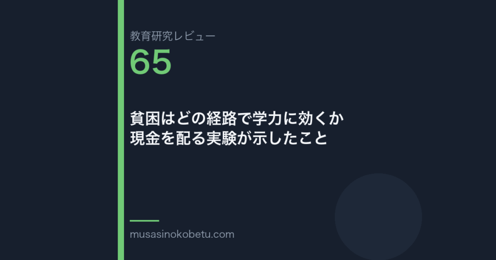 教育研究レビュー第65回「貧困はどの経路で学力に効くか——現金を配る実験が示したこと」
 武蔵野個別指導塾