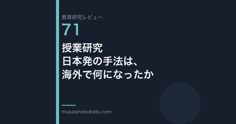 教育研究レビュー 71 授業研究日本発の手法は海外で何になったか | 武蔵野個別指導塾 教育研究レビュー第71回「授業研究——日本発の手法は、海外で何になったか」
武蔵野個別指導塾