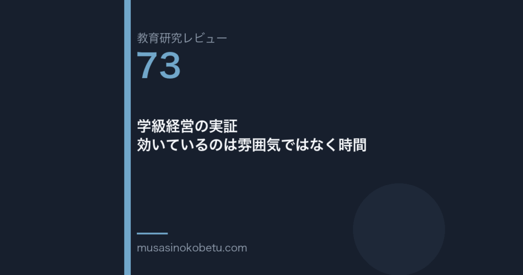 教育研究レビュー第73回「学級経営の実証——効いているのは雰囲気ではなく時間」
 武蔵野個別指導塾