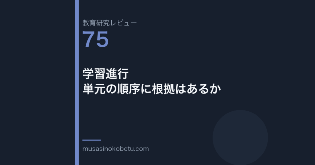 教育研究レビュー 75 学習進行単元の順序に根拠はあるか | 武蔵野個別指導塾 教育研究レビュー第75回「学習進行——単元の順序に根拠はあるか」
武蔵野個別指導塾
