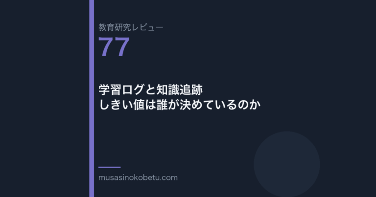 教育研究レビュー 77 学習ログと知識追跡しきい値は誰が決めているのか | 武蔵野個別指導塾 教育研究レビュー第77回「学習ログと知識追跡——しきい値は誰が決めているのか」
武蔵野個別指導塾