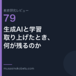 教育研究レビュー 79 生成AIと学習取り上げたとき何が残るのか | 武蔵野個別指導塾 教育研究レビュー第79回「生成AIと学習——取り上げたとき、何が残るのか」
武蔵野個別指導塾