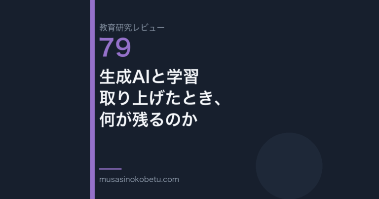 教育研究レビュー 79 生成AIと学習取り上げたとき何が残るのか | 武蔵野個別指導塾 教育研究レビュー第79回「生成AIと学習——取り上げたとき、何が残るのか」
武蔵野個別指導塾
