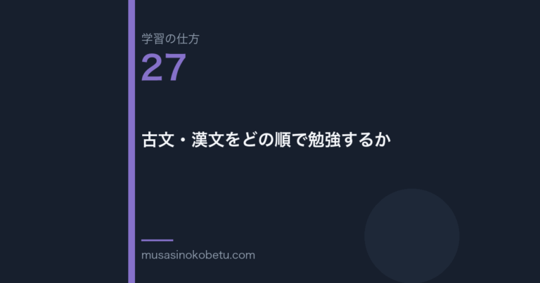 連載学習の仕方第27回 アイキャッチ | 武蔵野個別指導塾 連載「学習の仕方」第27回/全50回。古文・漢文をどの順で勉強するか
武蔵野個別指導塾