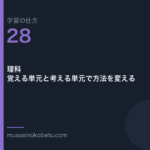 連載学習の仕方第28回 アイキャッチ | 武蔵野個別指導塾 連載「学習の仕方」第28回/全50回。理科——覚える単元と考える単元で方法を変える
武蔵野個別指導塾