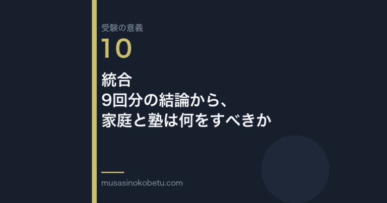 連載受験の意義第10回 アイキャッチ | 武蔵野個別指導塾 連載「受験の意義」第10回/全10回。統合——9回分の結論から、家庭と塾は何をすべきか 武蔵野個別指導塾