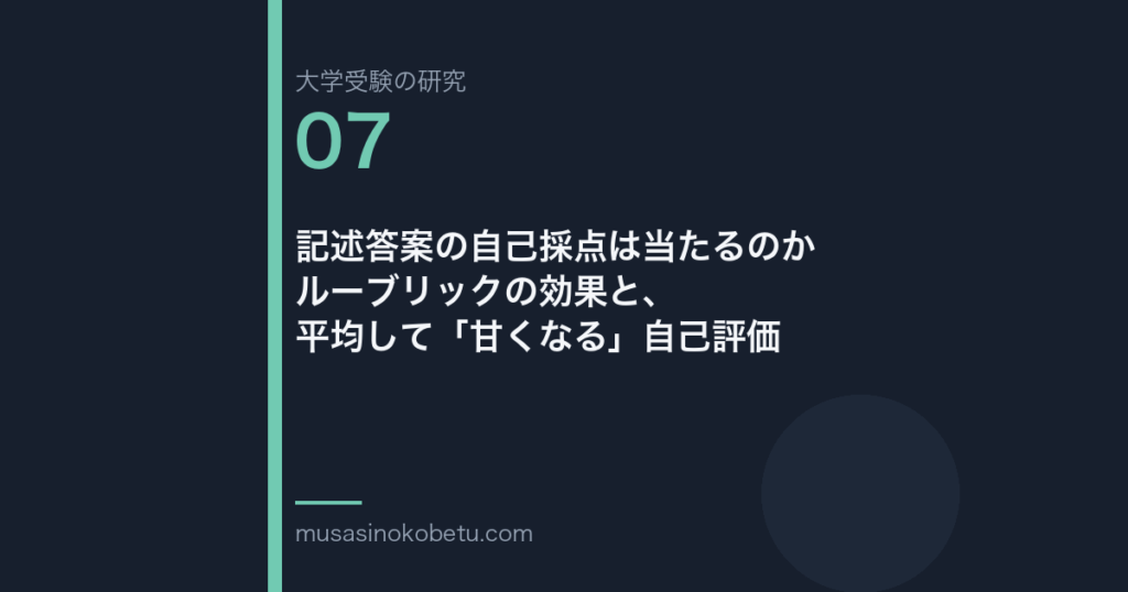 記述答案の自己採点は当たるのか——ルーブリックの効果と、平均して「甘くなる」自己評価 | 武蔵野個別指導塾 記述答案の自己採点は当たるのか——ルーブリックの効果と、平均して「甘くなる」自己評価 武蔵野個別指導塾
