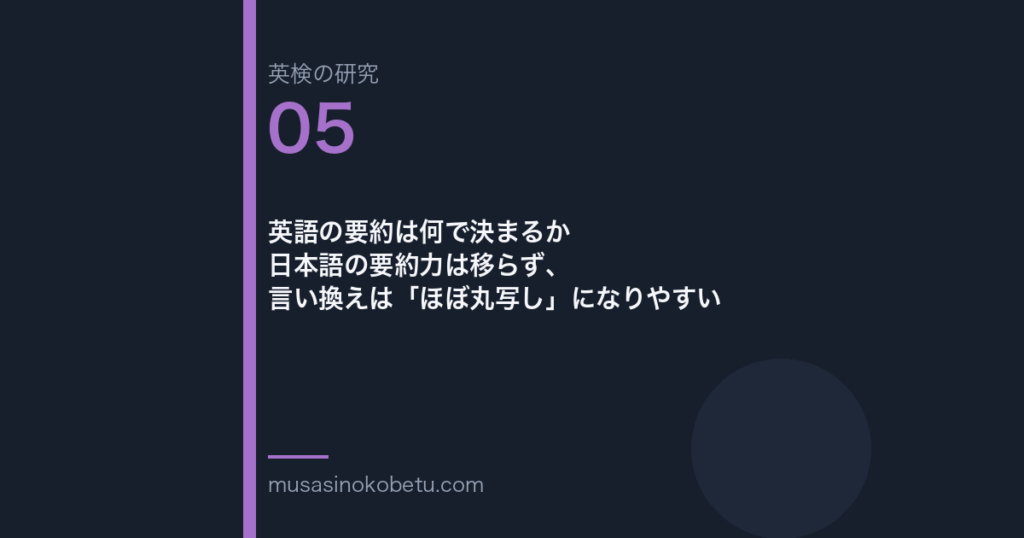 英語の要約は何で決まるか——日本語の要約力は移らず、言い換えは「ほぼ丸写し」になりやすい 武蔵野個別指導塾