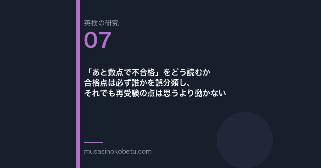 「あと数点で不合格」をどう読むか——合格点は必ず誰かを誤分類し、それでも再受験の点は思うより動かない 武蔵野個別指導塾