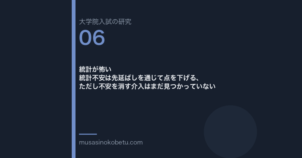 統計が怖い——統計不安は先延ばしを通じて点を下げる、ただし不安を消す介入はまだ見つかっていない 武蔵野個別指導塾