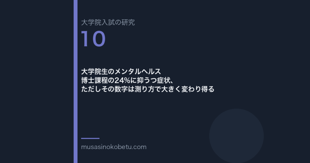 大学院生のメンタルヘルス——博士課程の24%に抑うつ症状、ただしその数字は測り方で大きく変わり得る | 武蔵野個別指導塾 大学院生のメンタルヘルス——博士課程の24%に抑うつ症状、ただしその数字は測り方で大きく変わり得る 武蔵野個別指導塾
