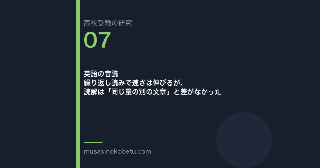 英語の音読——繰り返し読みで速さは伸びるが、読解は「同じ量の別の文章」と差がなかった 武蔵野個別指導塾