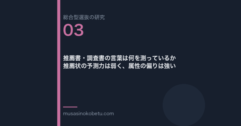 推薦書・調査書の言葉は何を測っているか——推薦状の予測力は弱く、属性の偏りは強い 武蔵野個別指導塾