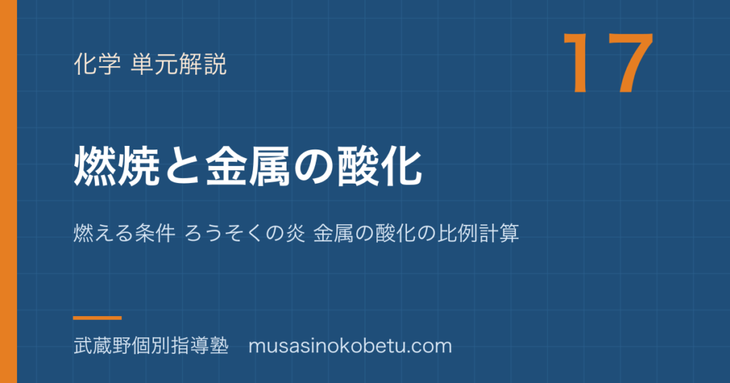 中学受験理科燃焼と金属の酸化を図解で総まとめ燃える条件 ろうそくの炎 金属の酸化の比例計算のアイキャッチ | 武蔵野個別指導塾 【中学受験理科】燃焼と金属の酸化を図解で総まとめ—燃える条件 ろうそくの炎 金属の酸化の比例計算のアイキャッチ 武蔵野個別指導塾