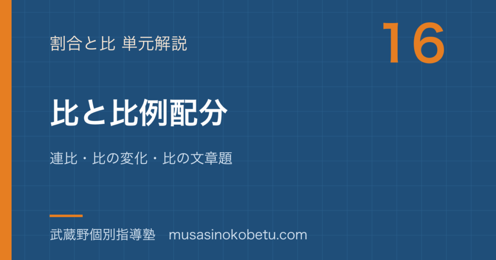 中学受験算数比と比例配分を図解で総まとめ連比比の変化比の文章題のアイキャッチ | 武蔵野個別指導塾 【中学受験算数】比と比例配分を図解で総まとめ—連比・比の変化・比の文章題のアイキャッチ 武蔵野個別指導塾