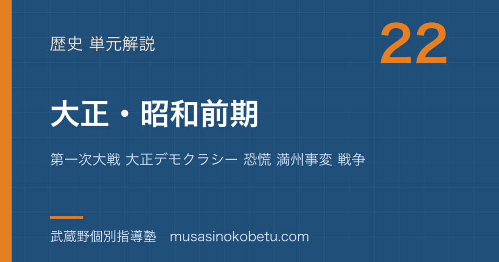 【中学受験社会】大正 昭和前期を図解で総まとめ—第一次大戦 大正デモクラシー 恐慌 満州事変 戦争のアイキャッチ 武蔵野個別指導塾