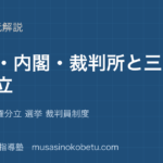 中学受験社会国会 内閣 裁判所を図解で総まとめ仕組み 三権分立 選挙 裁判員制度のアイキャッチ | 武蔵野個別指導塾 【中学受験社会】国会 内閣 裁判所を図解で総まとめ—仕組み 三権分立 選挙 裁判員制度のアイキャッチ 武蔵野個別指導塾