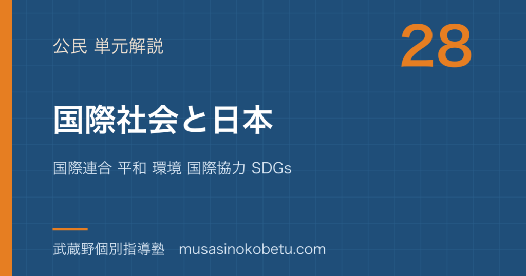 中学受験社会国際社会と日本を図解で総まとめ国際連合 平和 環境 国際協力 SDGsのアイキャッチ | 武蔵野個別指導塾 【中学受験社会】国際社会と日本を図解で総まとめ—国際連合 平和 環境 国際協力 SDGsのアイキャッチ 武蔵野個別指導塾