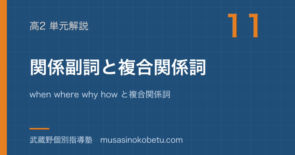 高2英文法関係副詞を図解で総まとめwhen where why how と複合関係詞のアイキャッチ | 武蔵野個別指導塾 【高2英文法】関係副詞を図解で総まとめ—when where why how と複合関係詞のアイキャッチ 武蔵野個別指導塾