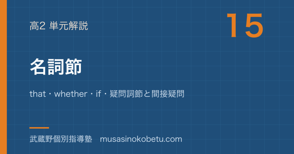 【高2英文法】名詞節を図解で総まとめ—that・whether・if・疑問詞節と間接疑問のアイキャッチ 武蔵野個別指導塾