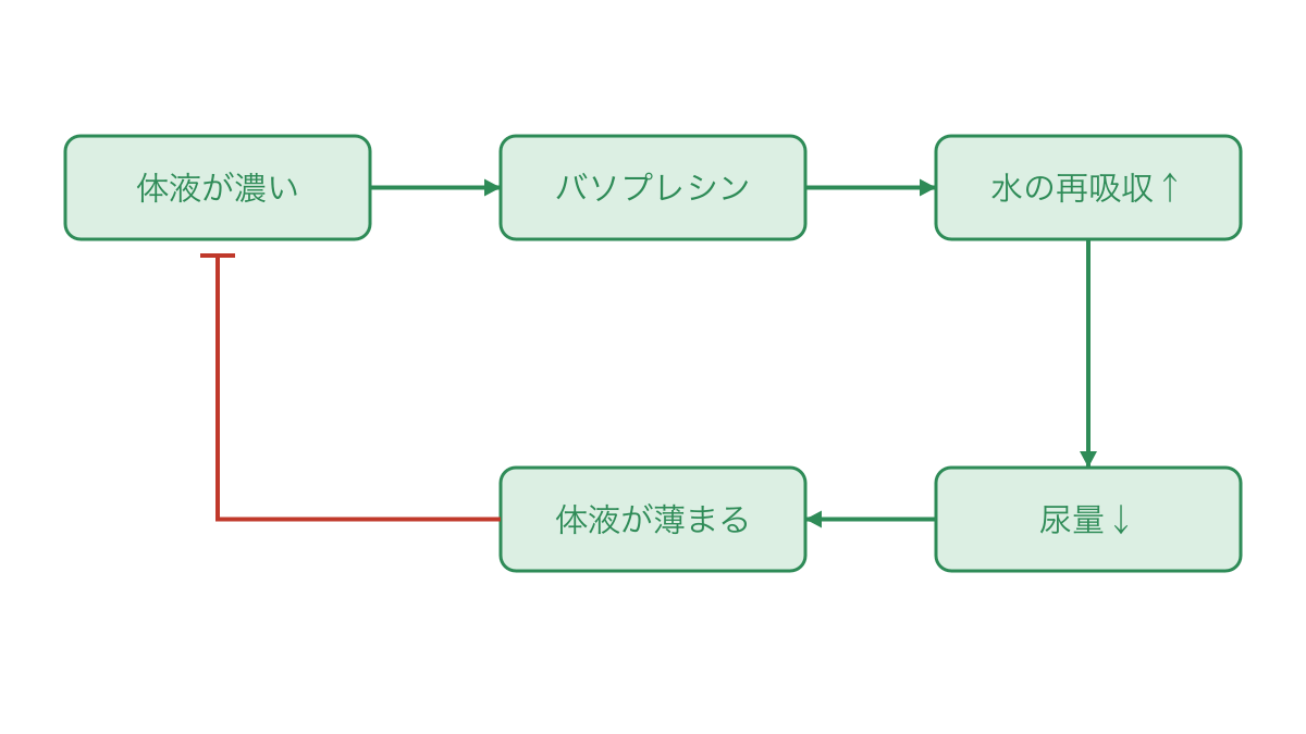 図3 体液の濃さに応じた水の再吸収と尿量の調節