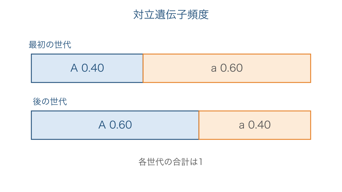 図3 世代間で変化した対立遺伝子の頻度を比べる図