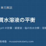 化学電解質水溶液の平衡を図解で総まとめ電離定数pH の計算緩衝液塩の加水分解溶解度積のアイキャッチ | 武蔵野個別指導塾 【化学】電解質水溶液の平衡を図解で総まとめ—電離定数・pH の計算・緩衝液・塩の加水分解・溶解度積のアイキャッチ 武蔵野個別指導塾