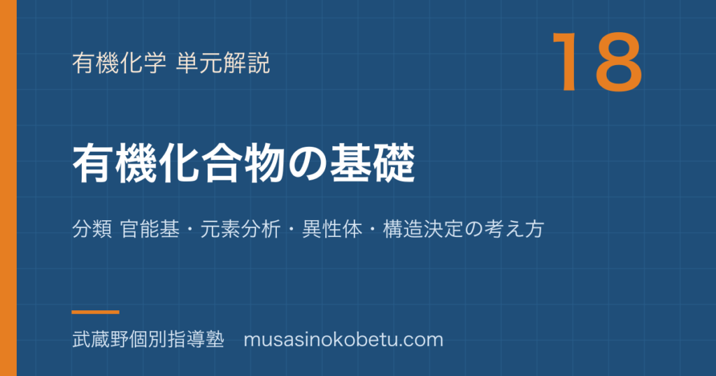 化学有機化合物の基礎を図解で総まとめ分類 官能基元素分析異性体構造決定の考え方のアイキャッチ | 武蔵野個別指導塾 【化学】有機化合物の基礎を図解で総まとめ—分類 官能基・元素分析・異性体・構造決定の考え方のアイキャッチ 武蔵野個別指導塾